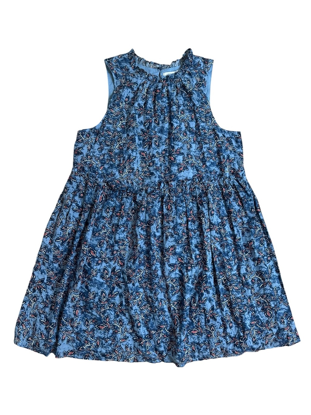 Lucky Brand Blue Boho Sleeveless Ruffled Neckline Mini Dress